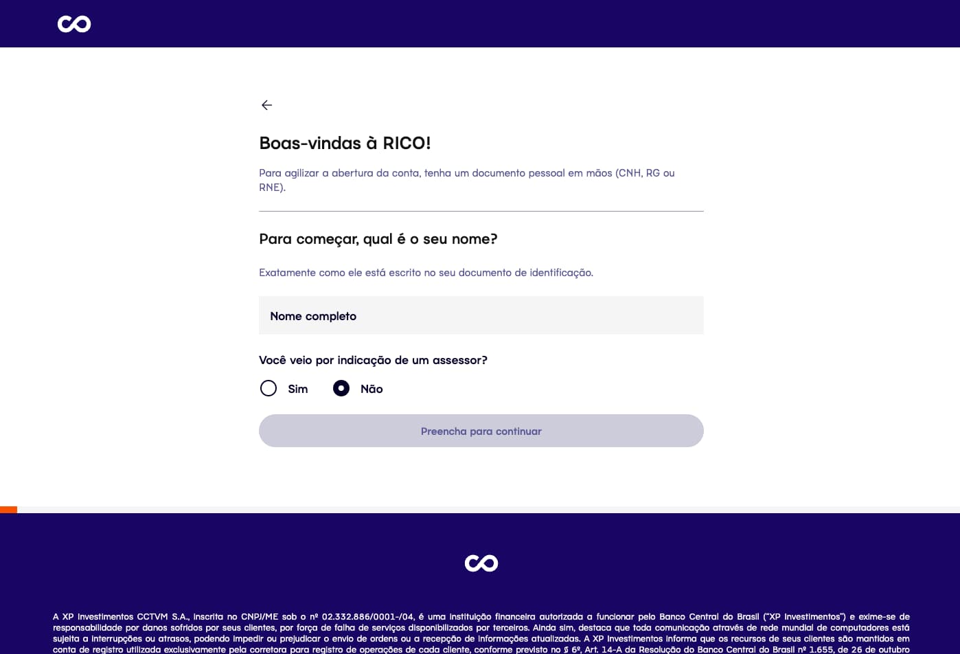 Abertura de conta na Rico Investimentos