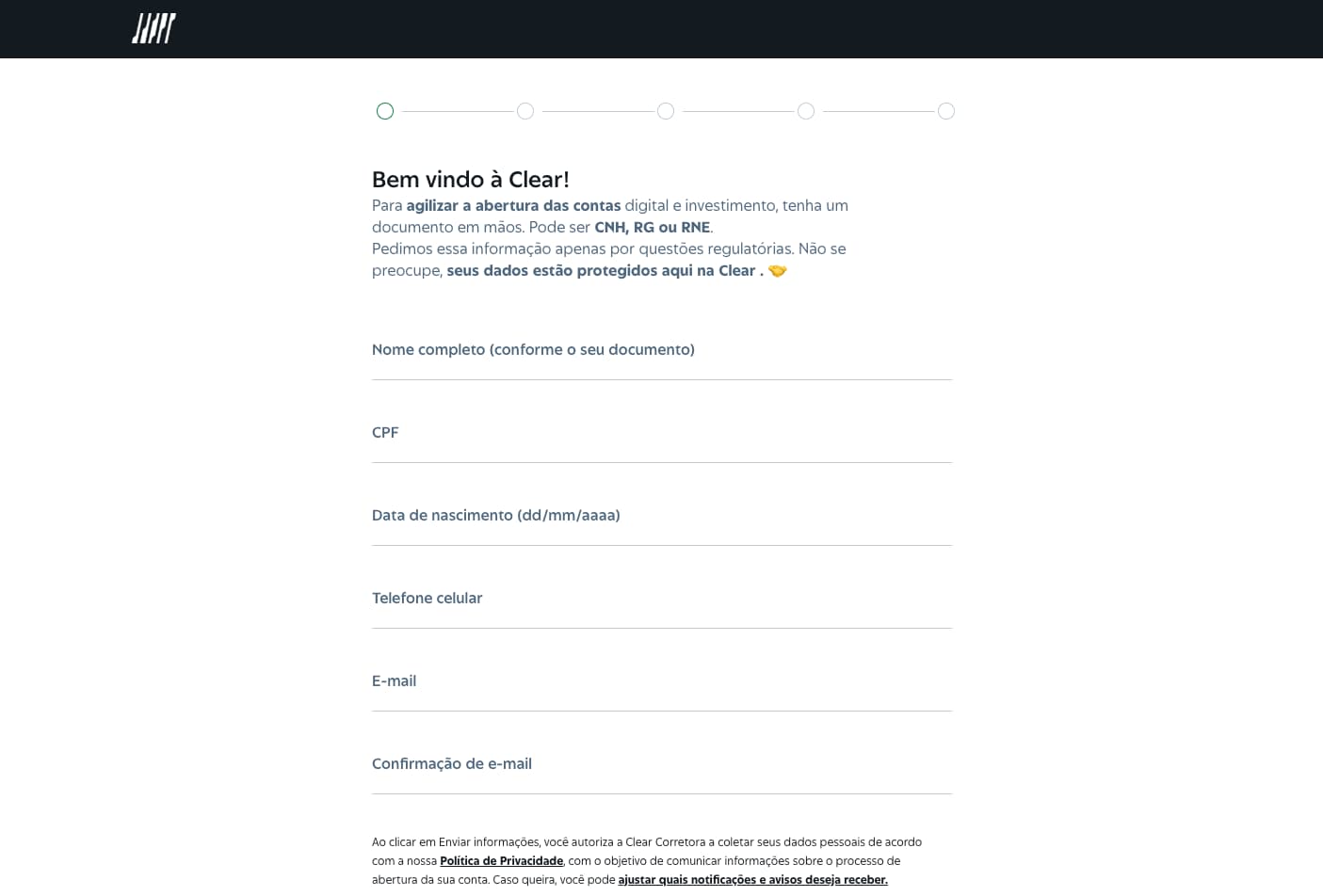 Exemplo de abertura conta Clear Corretora