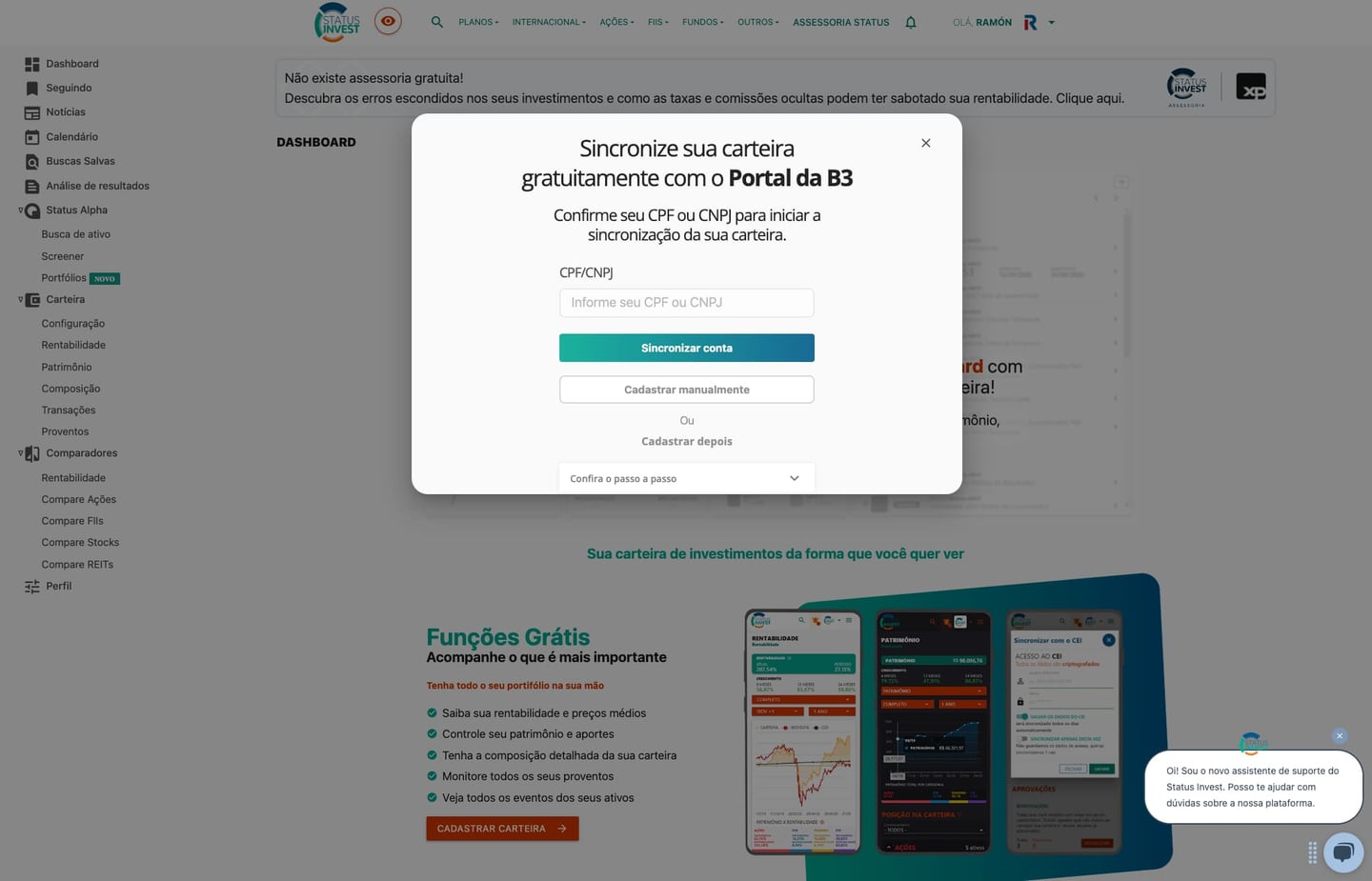 Configuração da carteira no Status Invest