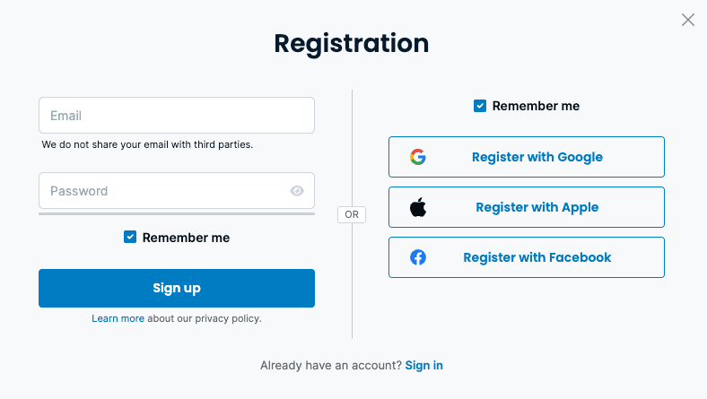 Cadastro ProRealTime