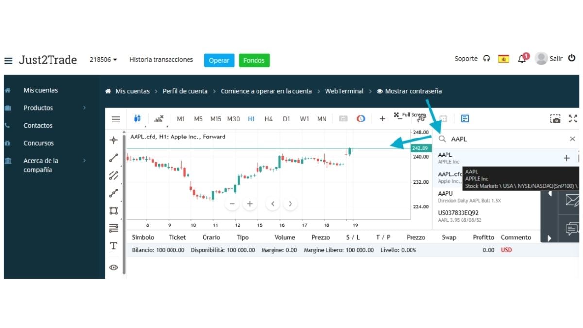 pesquisar açao apple just2trade