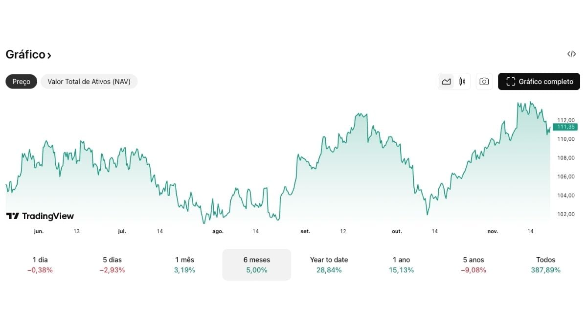 Gráfico de desempenho do ETF SMAL11 em 2025 mostrando recuperação das small caps brasileiras