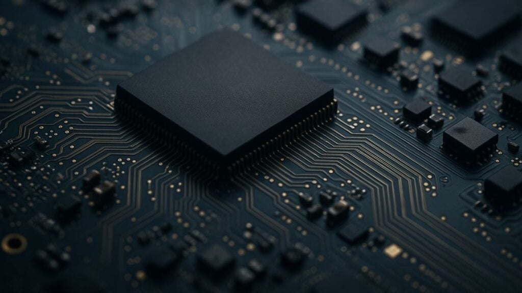 chip de semicondutores em placa de circuito, ilustrando a base tecnológica dos ETFs de semicondutores