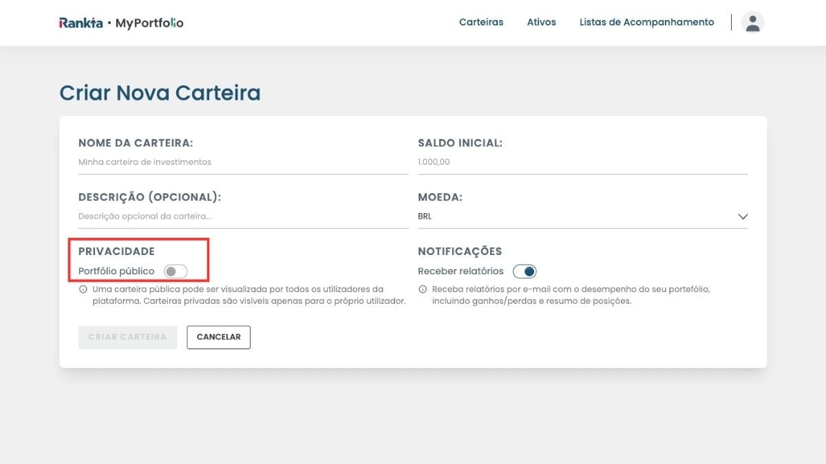 privacidade carteira rankia