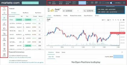 Como é a interface da Markets.com?