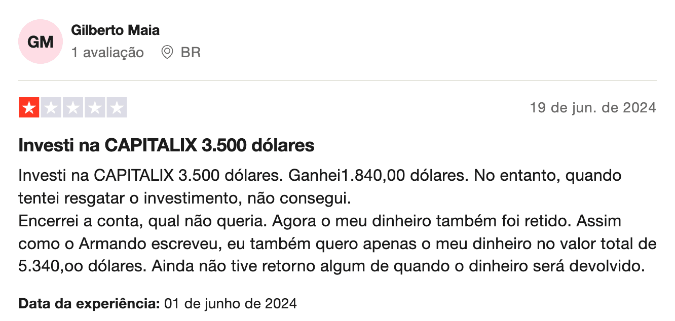 Depoimento da Trustpilot