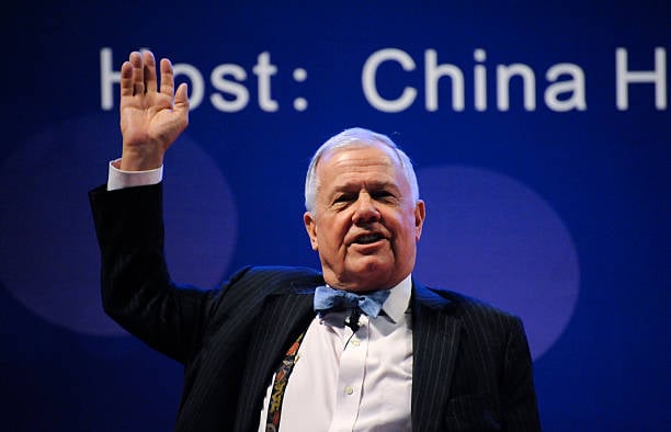 American investor and financial commentator Jim Rogers speaks during the China Hi-Tech Forum 2011 at Shenzhen Convention and Exhibition Center on November 17, 2011 in Shenzhen, China. The six-day China Hi-Tech Forum 2011 opened on Wednesday. (Photo by VCG/VCG via Getty Images)