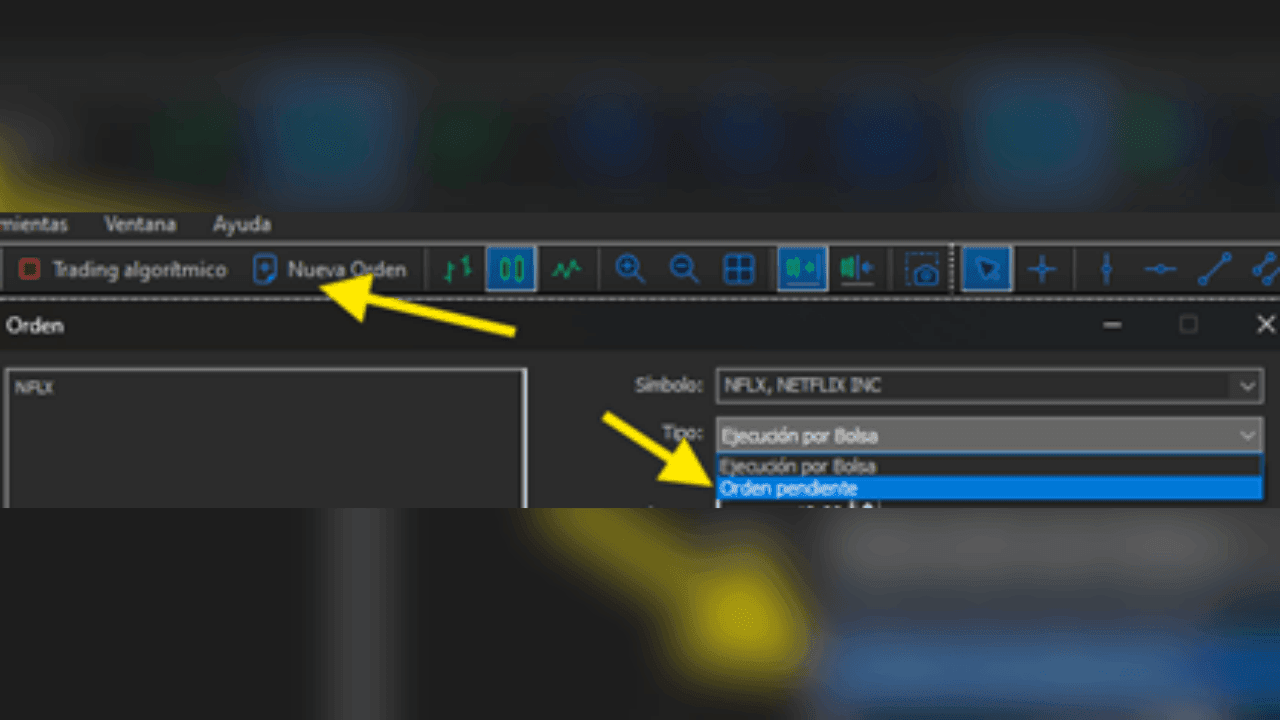 Ordem Buy Stop em ações da Netflix