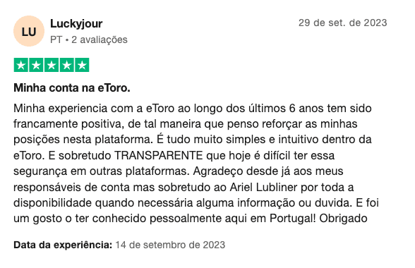 Avaliação positiva: simplicidade e transparência | Fonte: Trustpilot