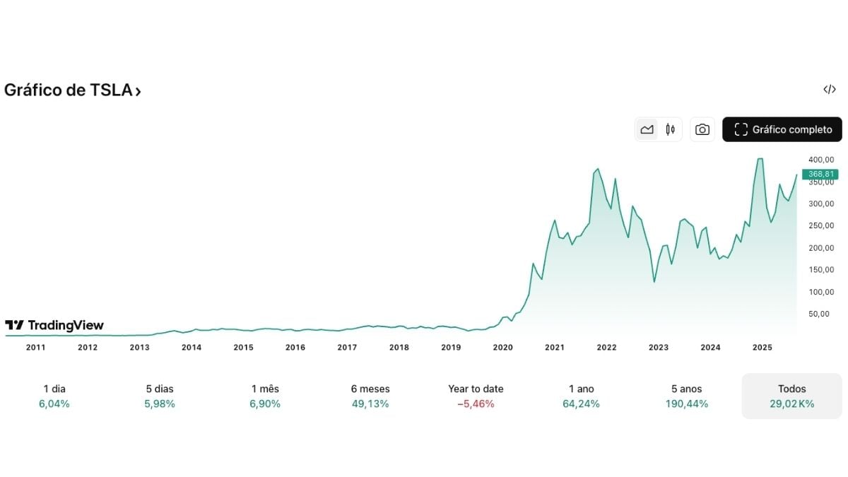 Cotação histórica da Tesla | Fonte: TradingView